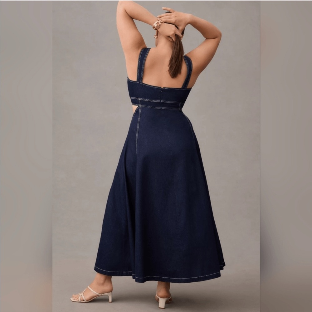 Anthropologie 2X Aureta Studio Corset Denim Cutout Plus Dress NWT - Picture 5 of 13